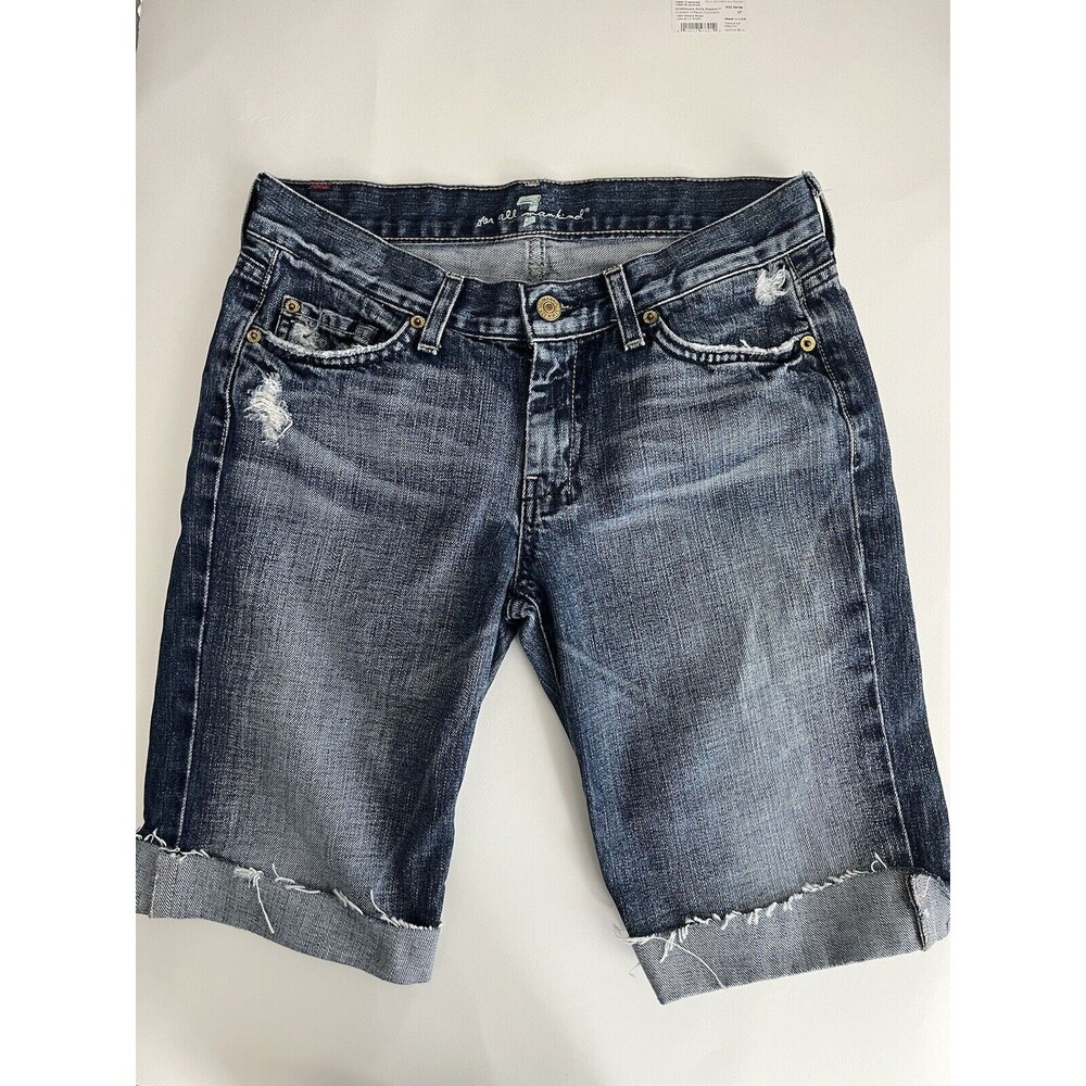 7 For All Mankind Women’s Dojo Grommet Bermuda Shorts Cutoff‎ Raw Cuffed Hem 8